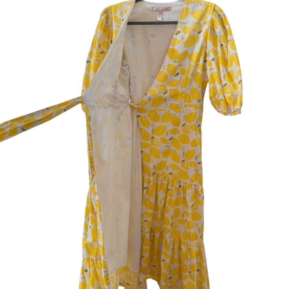 Anthropologie Hutch Tiered Wrap Midi Dress Lemon Yellow Size Medium - Picture 9 of 13